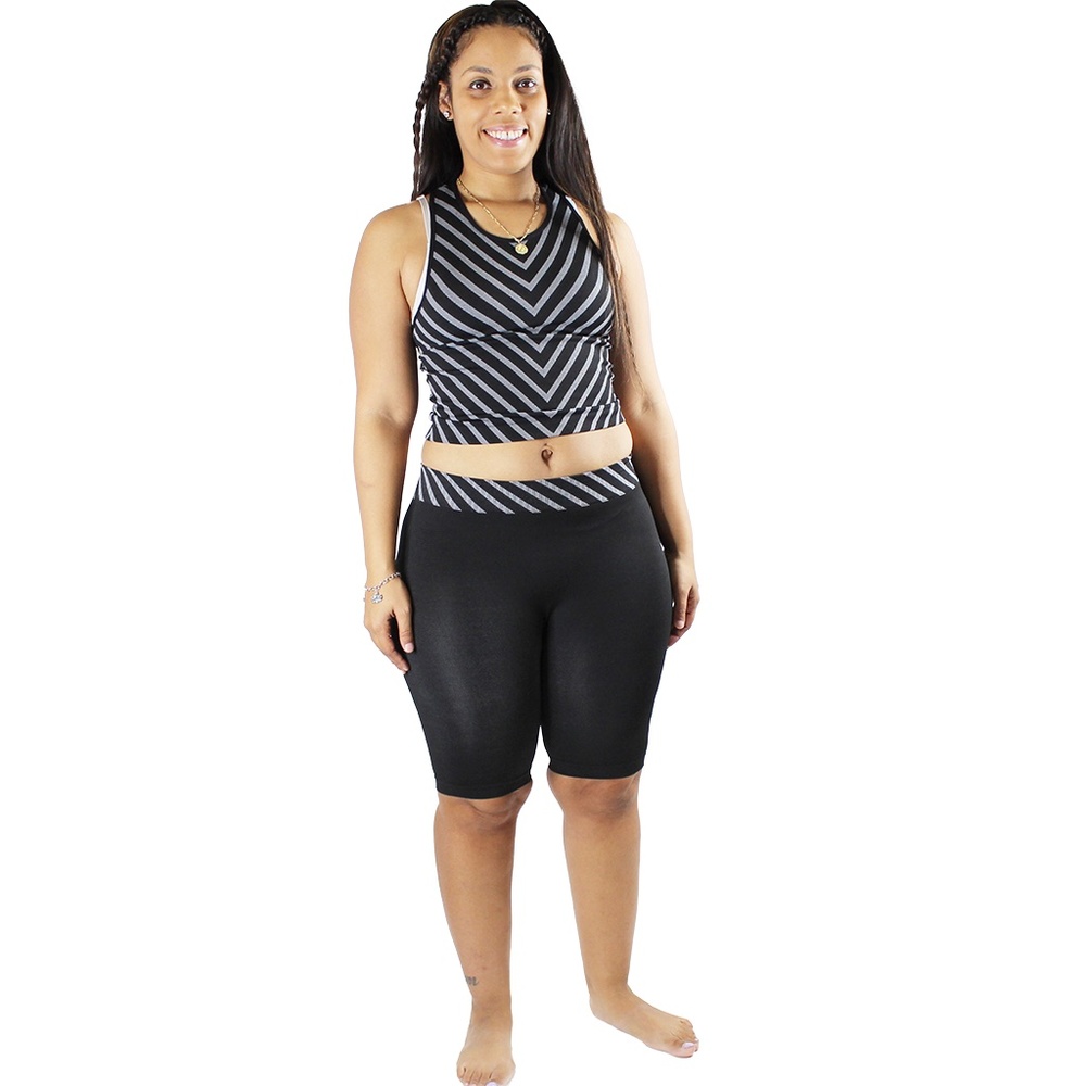 Black Crop Top Biker Short Set